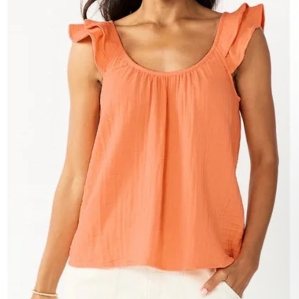 Sonoma Crinkle Gauze Ruffle Sleeve Blouse